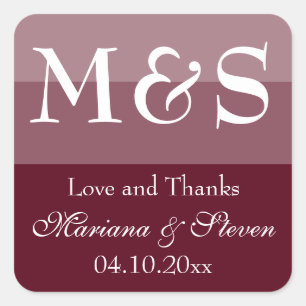 Burgundy Modern Script Wedding Square Sticker