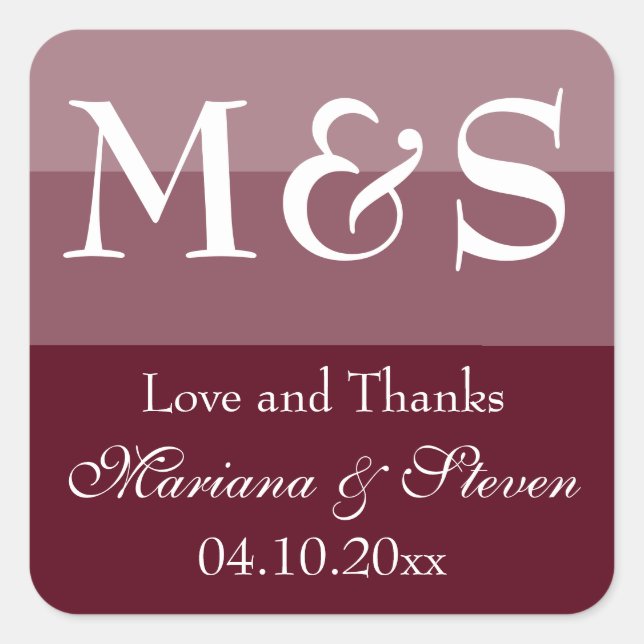 Burgundy Modern Script Wedding Square Sticker (Front)