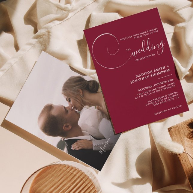Burgundy Modern Simple Script Wedding Invitation (Creator Uploaded)