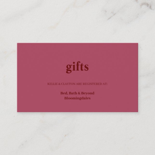 Burgundy Modern Type Gift Registry Enclosure Card (Front)