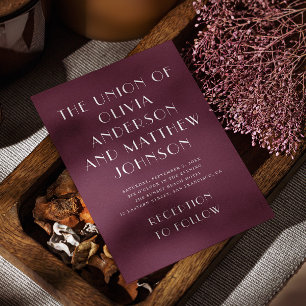 Burgundy modern typography minimalist wedding invitation