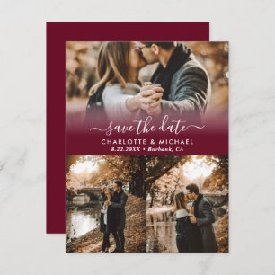 Burgundy Modern Wedding Photo Save The Date Cards