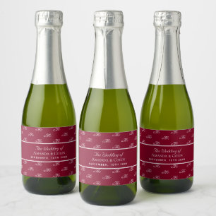 Burgundy monogram couple initials wedding sparkling wine label