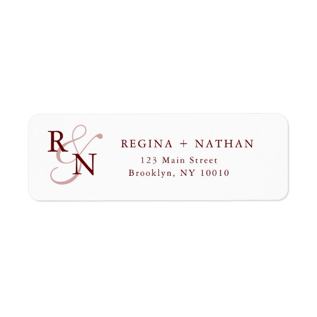 Burgundy Monogram Couples Return Address Label (Front)