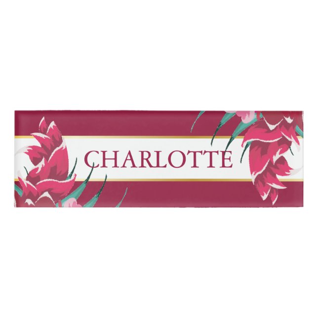Burgundy Monogram Floral striped Name Tag (Front)