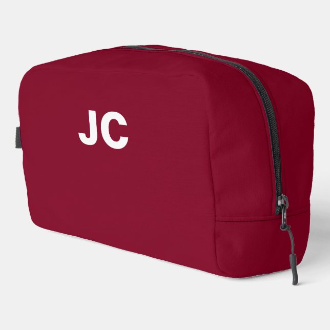 Burgundy Monogram Minimal Modern Travel Dopp Kit (Right Corner)
