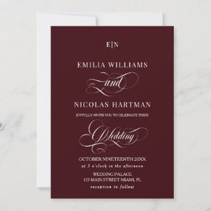 Burgundy Monogram Romantic Wedding Invitation