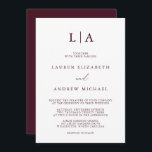 Burgundy Monogram Simple Minimalist Wedding Invitation<br><div class="desc">Beautiful,  elegant and simple,  burgundy minimalist wedding invitation. Fully customisable with monogram/initials,  names,  dates,  location and colours to match your wedding theme.</div>