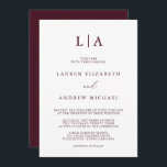 Burgundy Monogram Simple Minimalist Wedding Invitation<br><div class="desc">Beautiful,  elegant and simple,  burgundy minimalist wedding invitation. Fully customisable with monogram/initials,  names,  dates,  location and colours to match your wedding theme.</div>