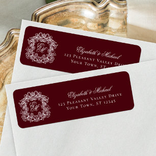 Burgundy Monogram Wedding Crest Return Address Label