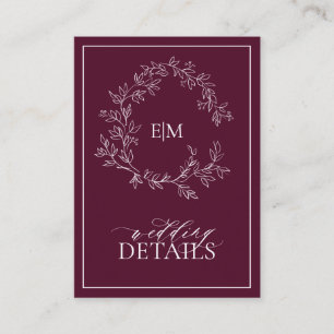 Burgundy Monogram Wedding Details Enclosure Card