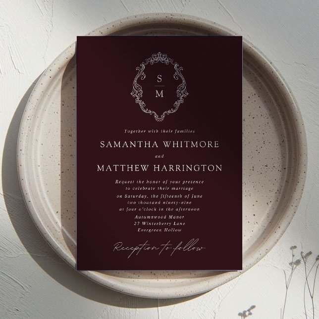 Burgundy Monogram Wedding Invitation (Creator Uploaded)