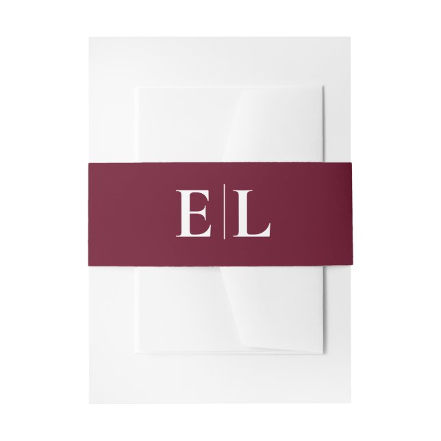 Burgundy Monogram Wedding Invitation Belly Band (Front Example)