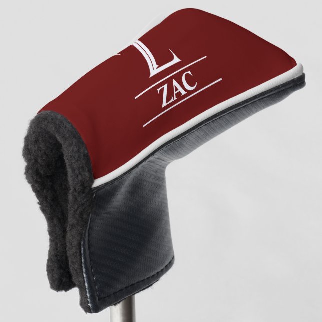 Burgundy Monogrammed Putter Golf Head Cover (3/4 Front)