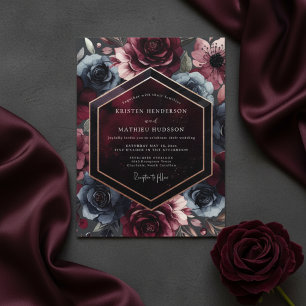Burgundy Moody Bloom Romance Wedding Invitation