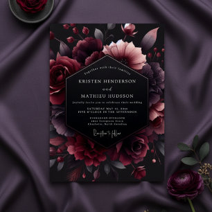Burgundy Moody Floral Enchantment Wedding Invitation