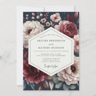 Burgundy Moody Floral Night Wedding Invitation