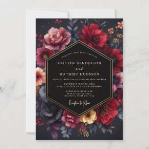 Burgundy Moody Floral Nocturne Wedding Invitation