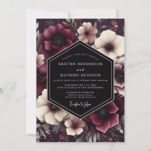 Burgundy Moody Floral Romance Wedding Invitation