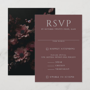 Burgundy Moody Floral RSVP Card