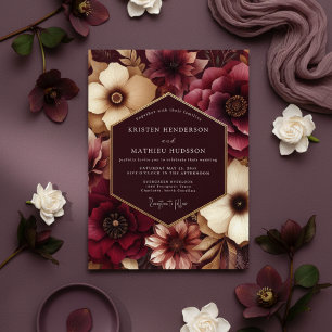 Burgundy Moody Floral Wedding Invitation