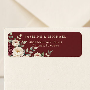 Burgundy Moody Floral White Peony Wedding Address Return Address Label