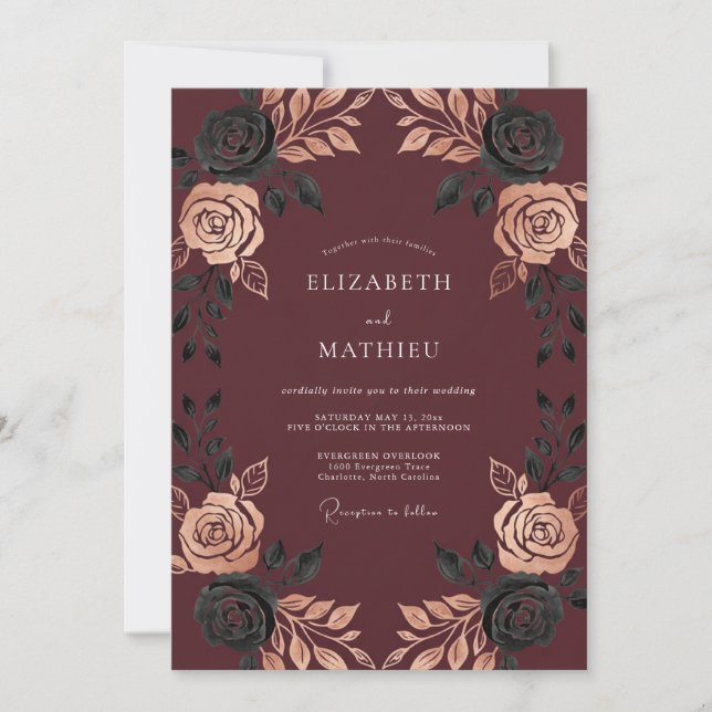 Burgundy Moody Gothic Wedding Invitation (Front)