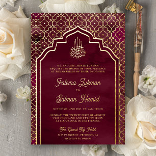 Burgundy Moroccan Arch Muslim Wedding Gold