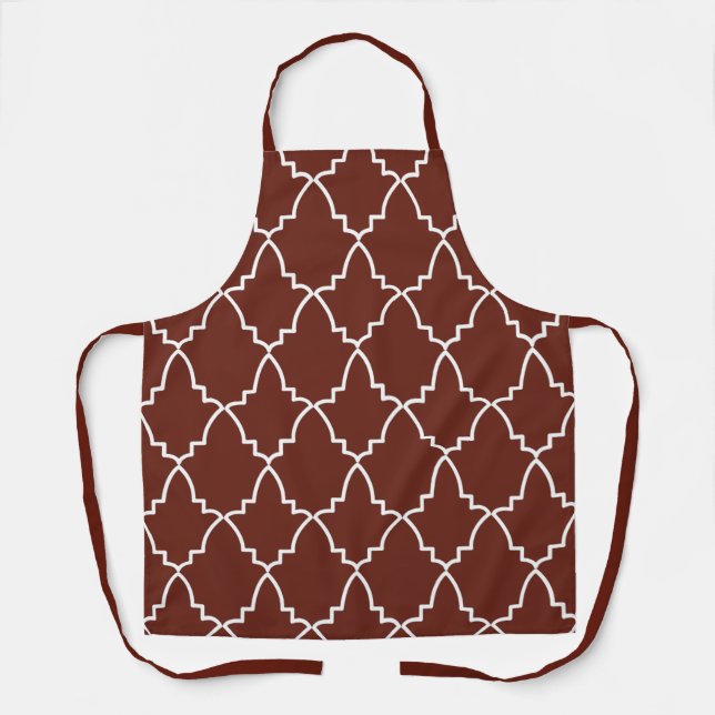 Burgundy Moroccan Lattice Pattern Apron (Front)