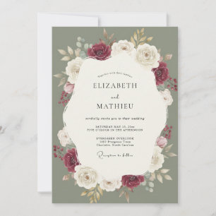 Burgundy Moss Foliage Wedding Invitation