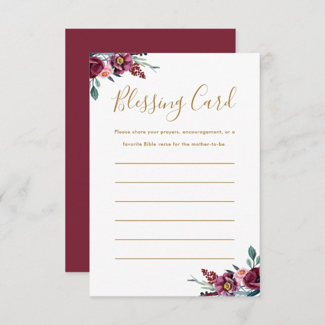 Burgundy Mother's Blessing Card Prayers Note Card (Front/Back)