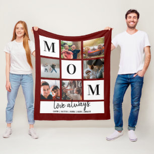 Burgundy Mum Photo Collage Personalised Christmas Fleece Blanket
