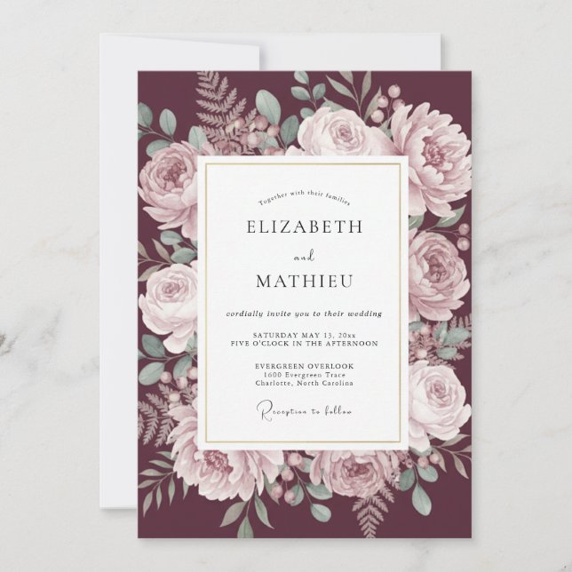 Burgundy Muted Autumnal Wedding Invitation (Front)