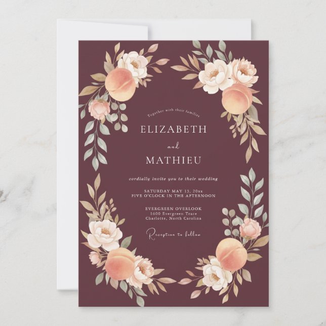 Burgundy Muted Orchard Wedding Invitation (Front)