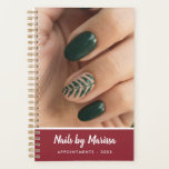 Burgundy Nail Technician Photo Appointment Planner<br><div class="desc">Appointment book for a nail artist,  manicurist,  or nail technician with a photo of your work covering most of the cover. Add your business name in a brush script in white on burgundy.</div>