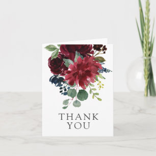 Burgundy Navy and Blush Elegant Floral Thank You Card