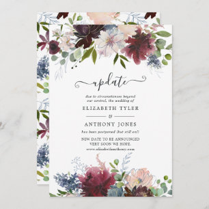 Burgundy, Navy and Blush Floral Wedding Update Invitation