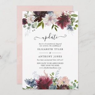 Burgundy, Navy and Blush Floral Wedding Update Invitation