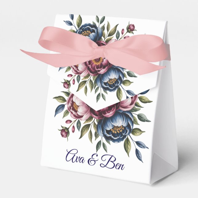 Burgundy Navy and Blush Peony Wedding Floral Favour Box (Front Side)
