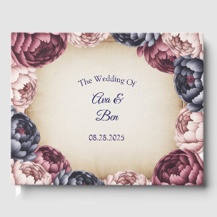Burgundy Navy and Blush Peony Wedding Floral Guest Book