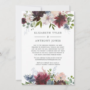 Burgundy, Navy and Blush Reduced Wedding Guests Announcement
