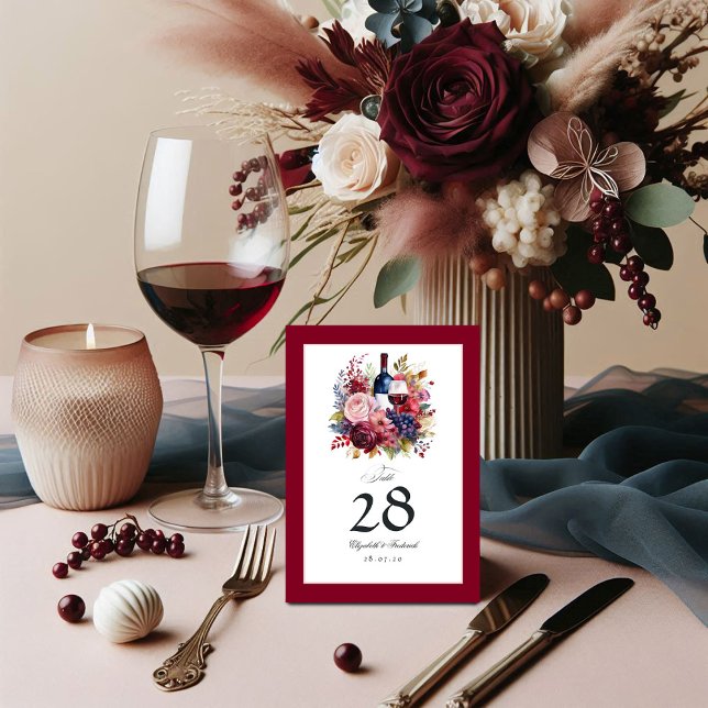 Burgundy, Navy and Blush Wine Tasting Wedding Table Number (Burgundy, Navy and Blush Wine Tasting Wedding Table Number)