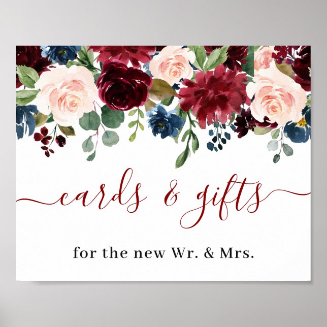 Burgundy Navy Blue Blush Cards & Gifts Wedding  Po Poster (Front)