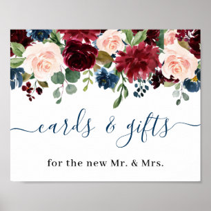 Burgundy Navy Blue Blush Cards & Gifts Wedding Poster