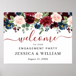 Burgundy Navy Blue Blush ENGAGEMENT PARTY Welcome Poster