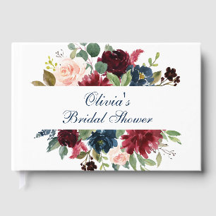 Burgundy Navy Blue Blush Floral Bridal Shower Guest Book