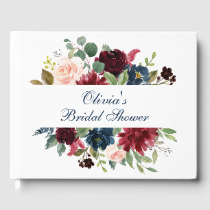 Burgundy Navy Blue Blush Floral Bridal Shower Guest Book
