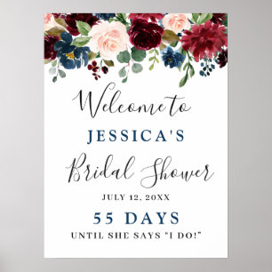 Burgundy Navy Blue Blush Floral Bridal Shower Poster