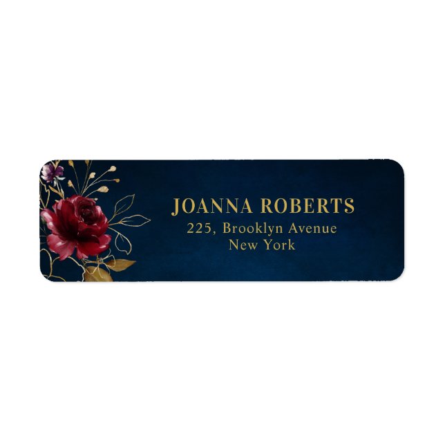 Burgundy Navy Blue Blush Floral Return Address Label (Front)