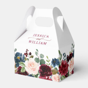 Burgundy Navy Blue Blush Floral Watercolor Wedding Favour Box